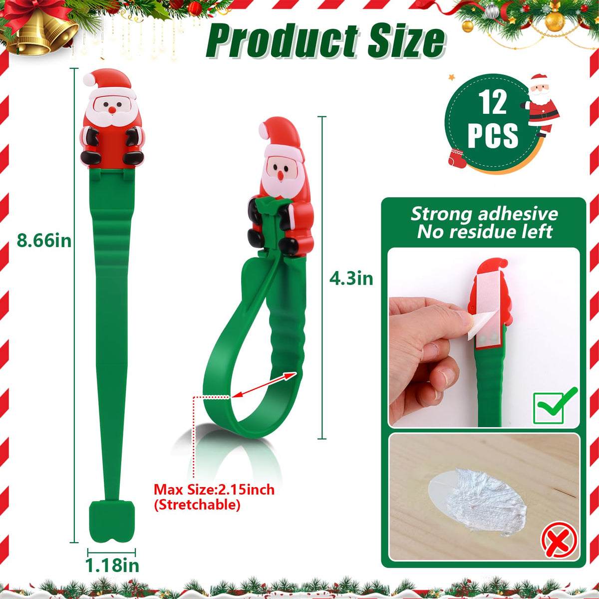 ππ
Santa Claus Adhesive Hooks (12- Pack) - no drills, no nails, just peel, stick, and hang