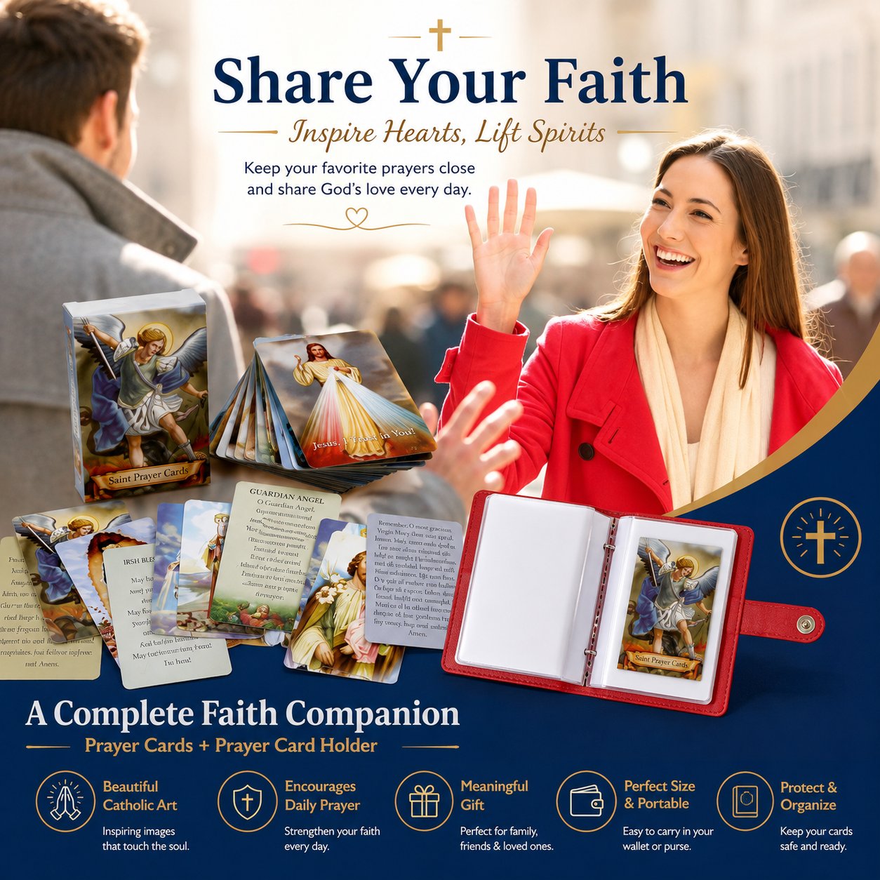 ✝️🎁Catholic Genuine Leather Holy Card Holder - Pocket Prayer Card Organizer with Snap Closure