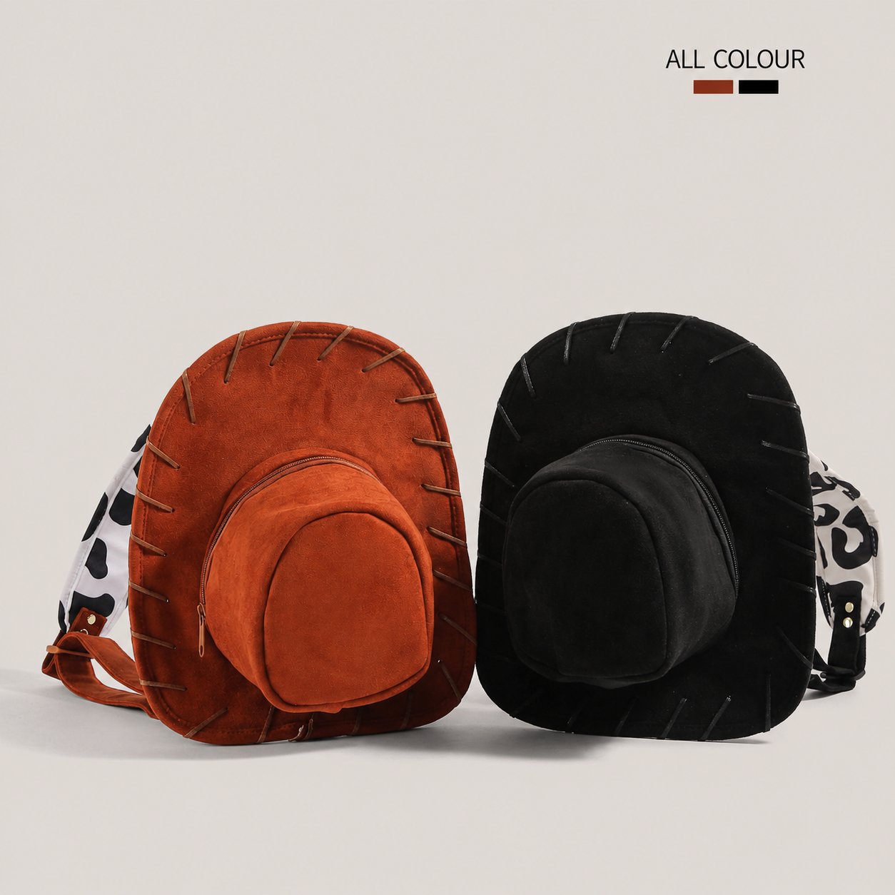 Western Hat-Shaped Velvet Backpack with Adjustable Straps and Zipper