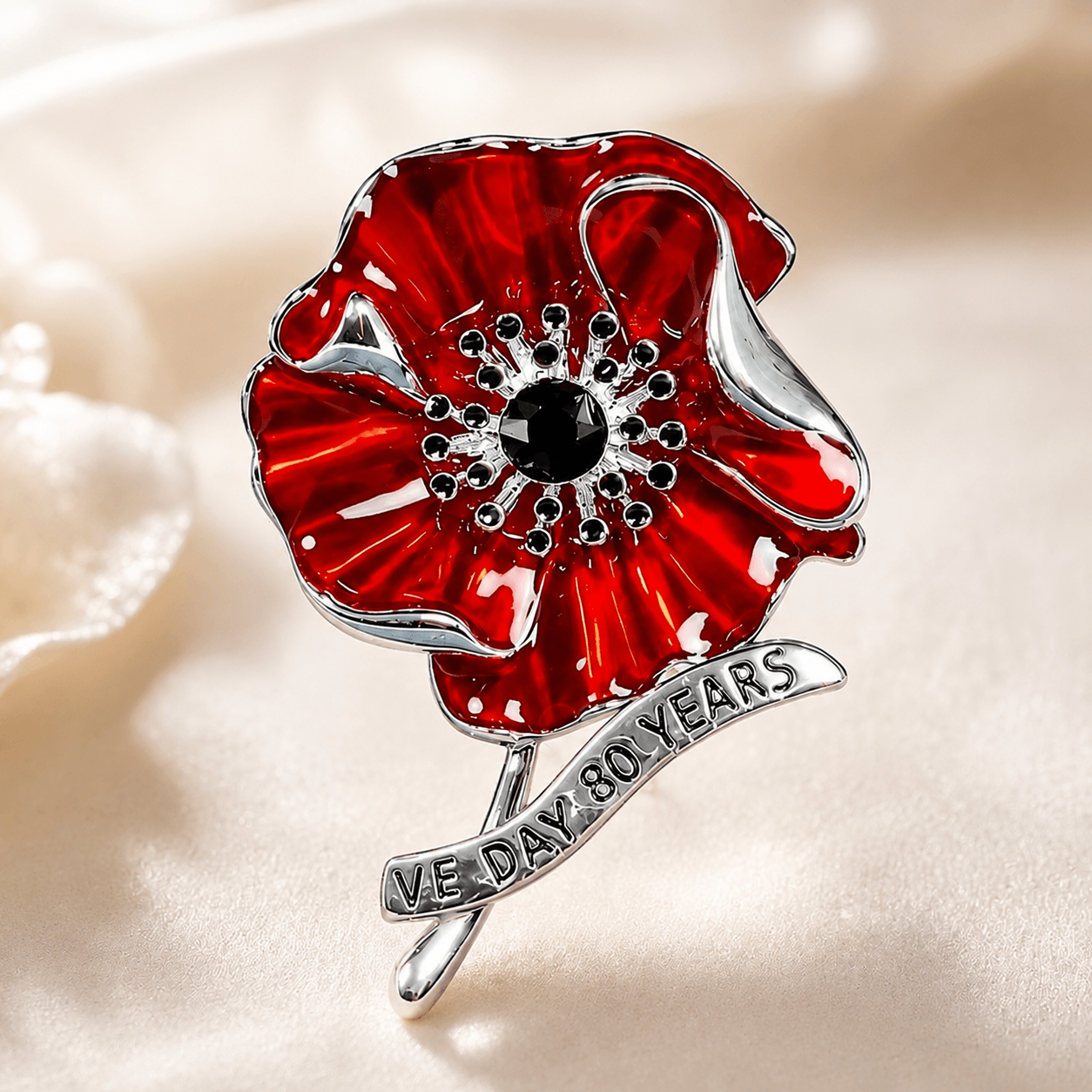 VE Day 80 Red Enamel Brooch | Limited Edition Anniversary Keepsake