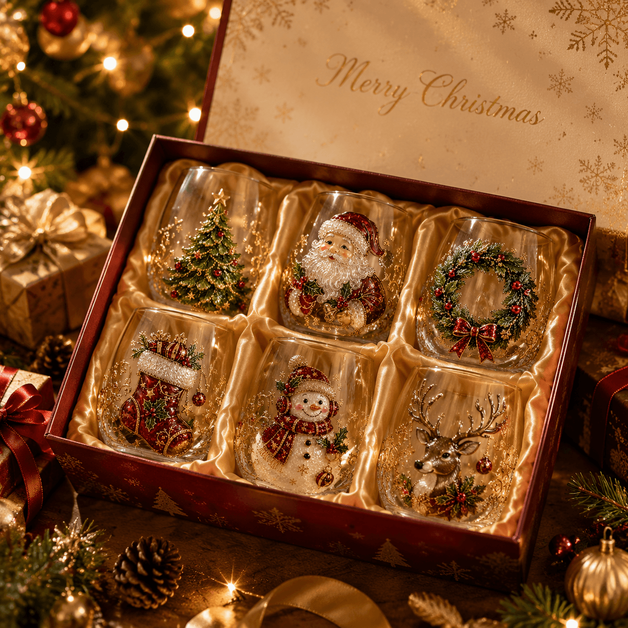 🎄✨ 3D Christmas Glass Art Cup | Luxury Raised Holiday Glassware for Drinks, Decor & Christmas Gifts 🎁