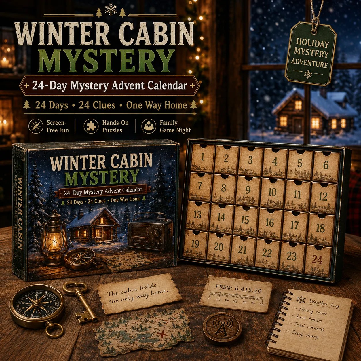 π24-Day Mystery Adventure Advent Calendar | Interactive Christmas Puzzle Game with 6 Story Themes, Hidden Clues & Hands-On Challenges π§©