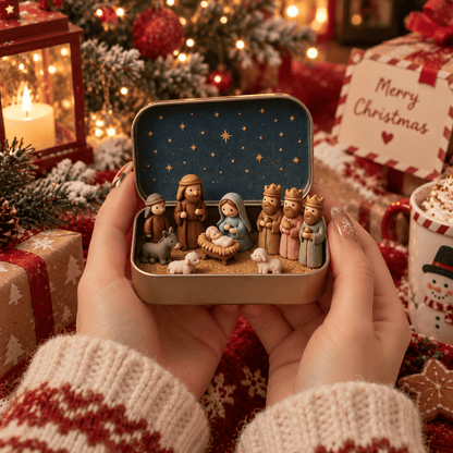 🔥Last Day 49% OFF - ✝️ Religious Pocket-Size Mini Nativity Scene Set with Storage Box