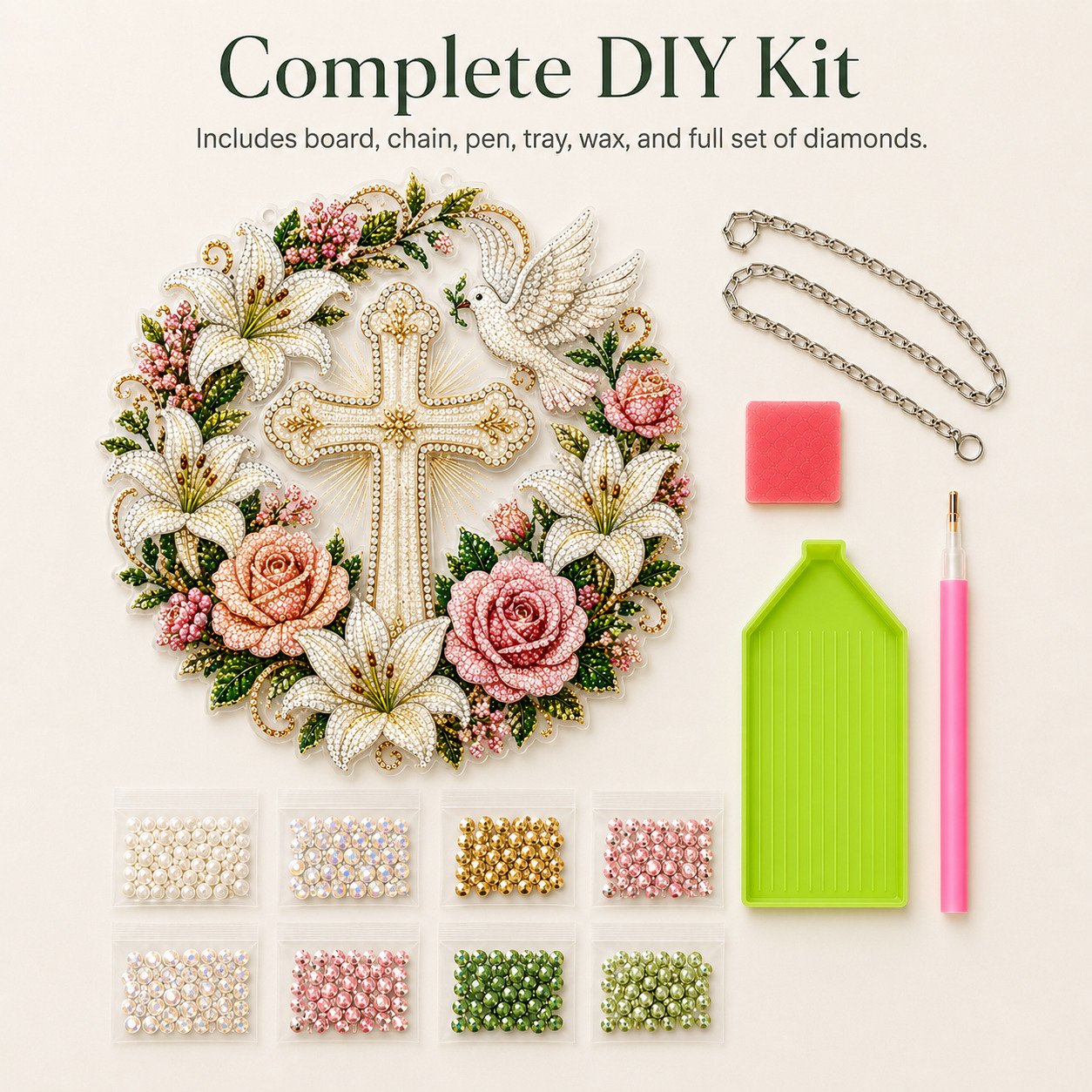 ✝️💐Christian Cross & Dove Diamond Art Hanging Ornament Kit