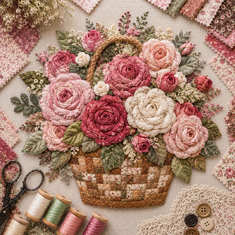 🔥HOTSALE5O%OFF- 🌸Floral Basket Patchwork DIY Kit| 3D Layered Fabric Flower Art Craft for Home Decor & Gifts
