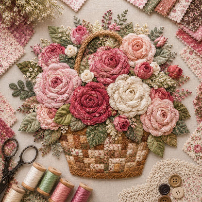 🔥HOTSALE5O%OFF- 🌸Floral Basket Patchwork DIY Kit| 3D Layered Fabric Flower Art Craft for Home Decor & Gifts