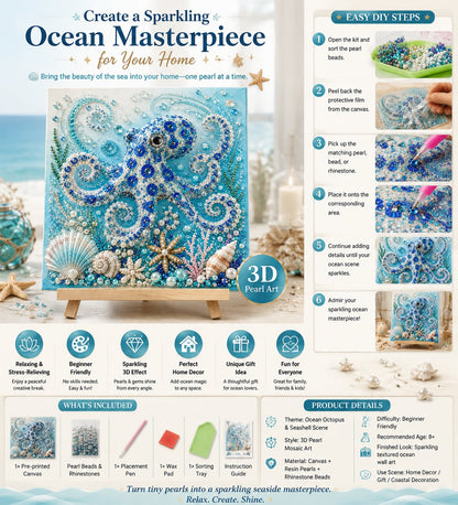 Ocean Theme Pearl Art DIY Kit I 3D Sparkling Coastal Wall Decor
