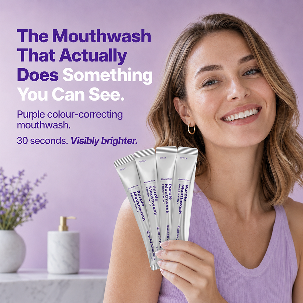 Purple Mint Mouthwash Sachets AlcoholFree Travel Fresh Breath Rinse 20 Pack