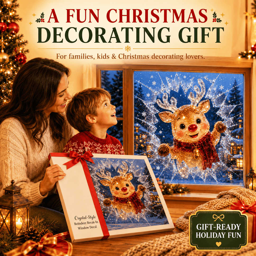 🔥Limited time 49% OFF -✨🎄Crystal Christmas Break-In Window Decal — 3D Shattered-Glass Holiday Window Decoration