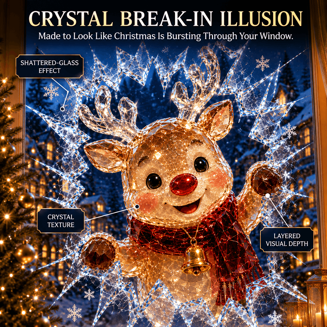 🔥Limited time 49% OFF -✨🎄Crystal Christmas Break-In Window Decal — 3D Shattered-Glass Holiday Window Decoration