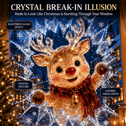 🔥Limited time 49% OFF -✨🎄Crystal Christmas Break-In Window Decal — 3D Shattered-Glass Holiday Window Decoration