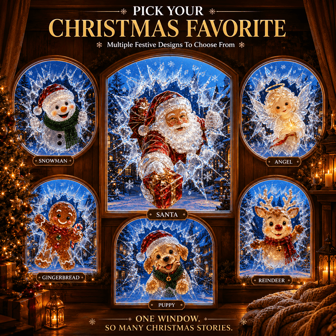 🔥Limited time 49% OFF -✨🎄Crystal Christmas Break-In Window Decal — 3D Shattered-Glass Holiday Window Decoration