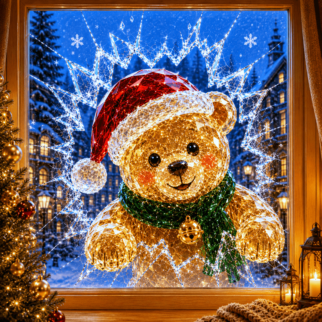 🔥Limited time 49% OFF -✨🎄Crystal Christmas Break-In Window Decal — 3D Shattered-Glass Holiday Window Decoration