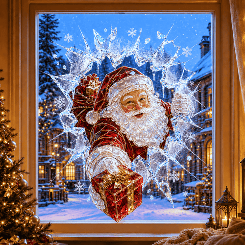 🔥Limited time 49% OFF -✨🎄Crystal Christmas Break-In Window Decal — 3D Shattered-Glass Holiday Window Decoration