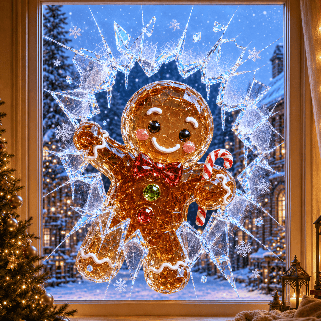 🔥Limited time 49% OFF -✨🎄Crystal Christmas Break-In Window Decal — 3D Shattered-Glass Holiday Window Decoration