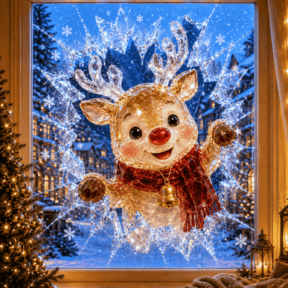🔥Limited time 49% OFF -✨🎄Crystal Christmas Break-In Window Decal — 3D Shattered-Glass Holiday Window Decoration