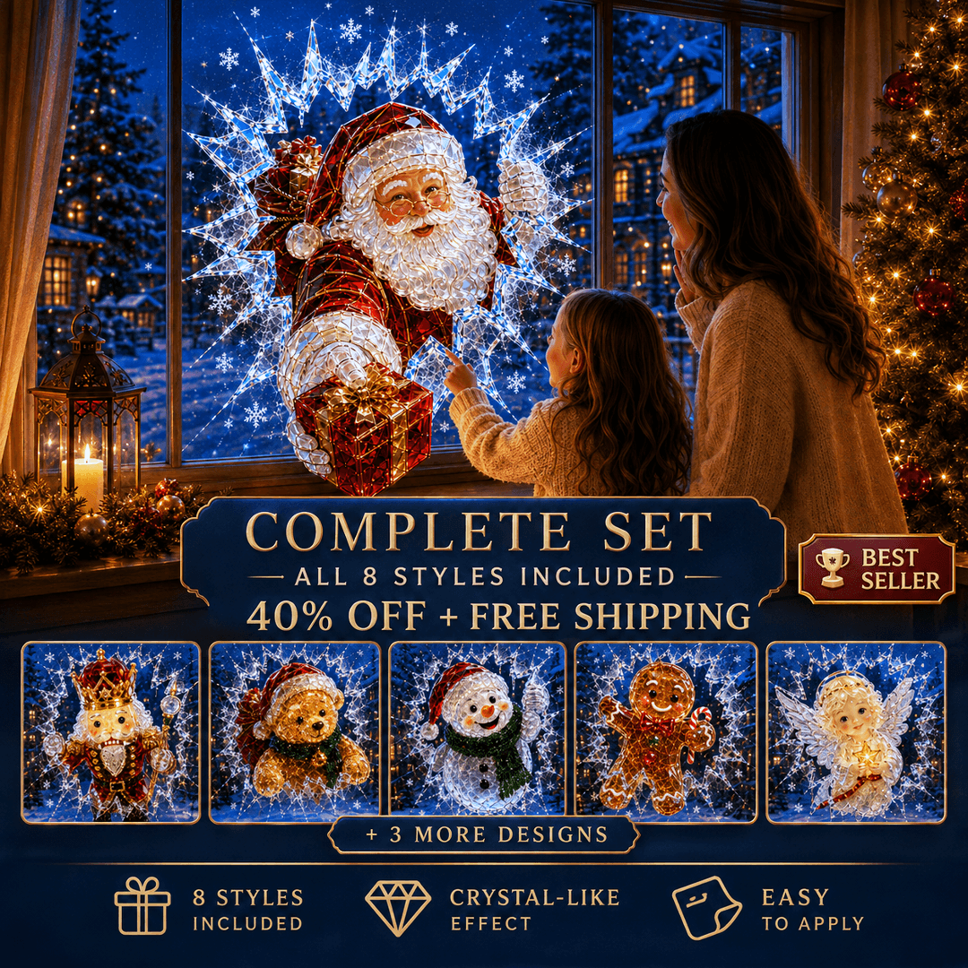 🔥Limited time 49% OFF -✨🎄Crystal Christmas Break-In Window Decal — 3D Shattered-Glass Holiday Window Decoration