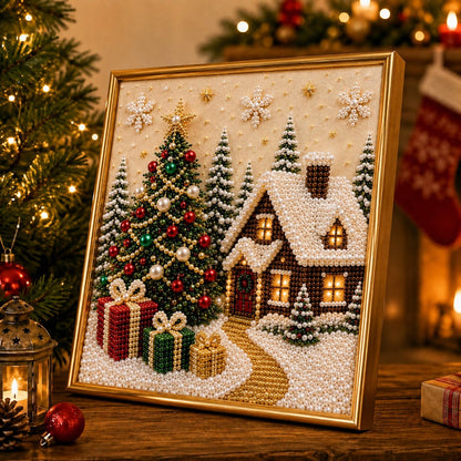 🎄🎅Premium 3D Pearl Christmas Wall Art Kit I Luxury Flocked Canvas with Scratch -Resistant Non-Fading Pearl Beads DIY Holiday Decor⛄❄️