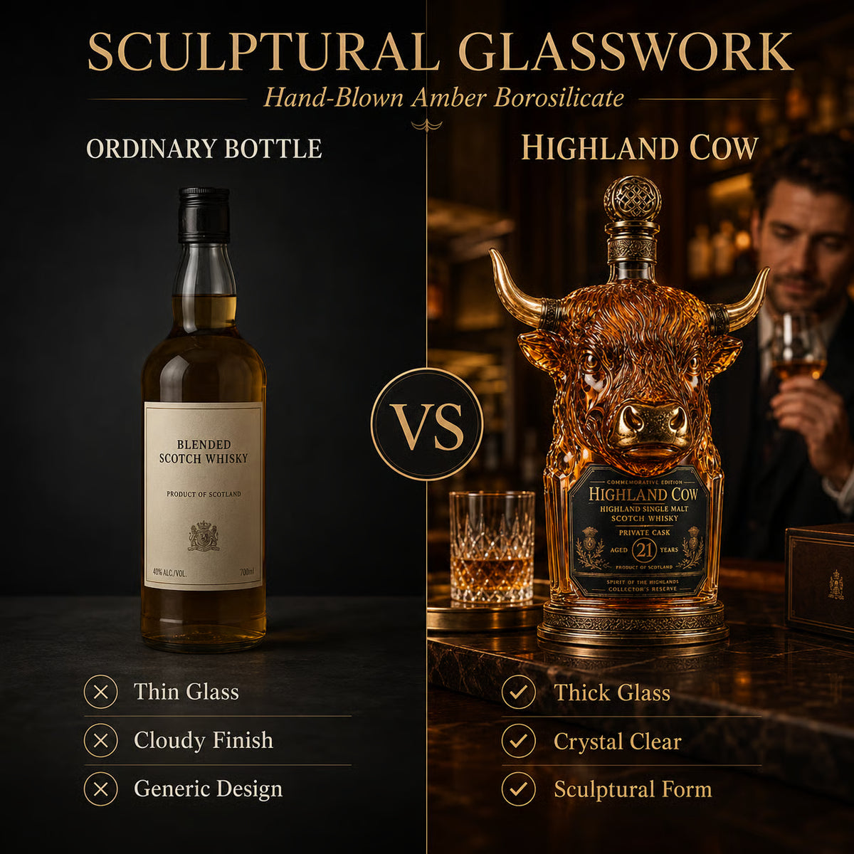 Highland Cow Private Cask 21 Years Cow Head Shaped Scotch Whisky Bottle