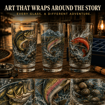✨🎣The Last Cast Fishing Pint Glass Collection - 7 Unique Angler Designs & Gift Box