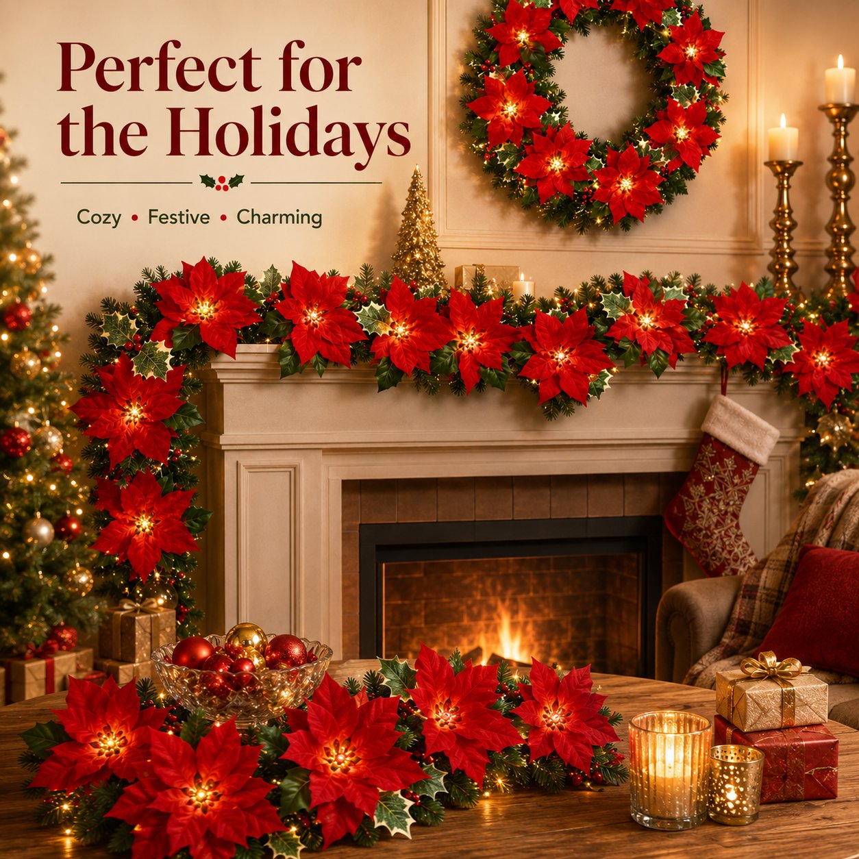 🎄✨Christmas Poinsettia LED Garland String Lights