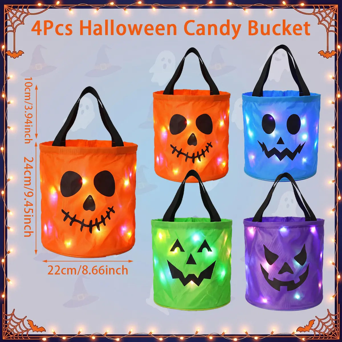 🎃Light Up the Night! 3-Piece LED Halloween Candy Bucket Set👻