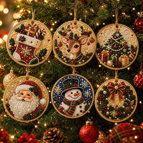🎄DIY Diamond Painting Christmas Ornaments – 6Pc Set