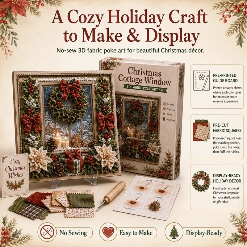 🔥 LAST DAY 49% OFF – 🎄🧵 Premium 3D Christmas Fabric Poke Art Kit | No-Sew Holiday Craft with Pre-Punched Board, Fabric Squares & Display Stand 🎅✨