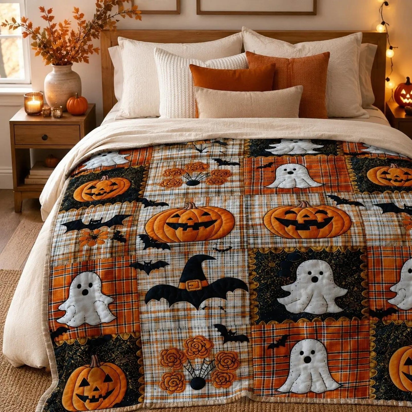 🎃🔥Halloween Pumpkin & Bat Flannel Throw Blanket, Soft Lightweight Cozy Blanket for Sofa & Bed✨
