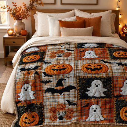 🎃🔥Halloween Pumpkin & Bat Flannel Throw Blanket, Soft Lightweight Cozy Blanket for Sofa & Bed✨