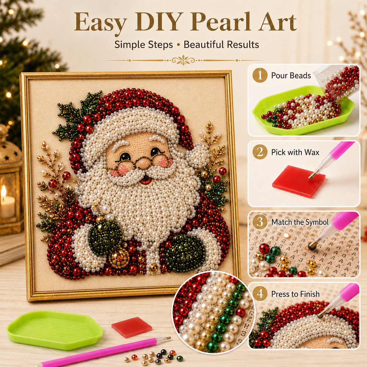 🎅Relaxing & Beginner-Friendly -DIY Christmas Pearl Diamond Painting Art Kit