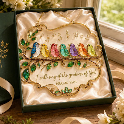 🎵 Psalm 89:1 Songbird Window Suncatcher | Stained-Glass Style Faith Decor with Colorful Birds & Scripture 🕊️✨