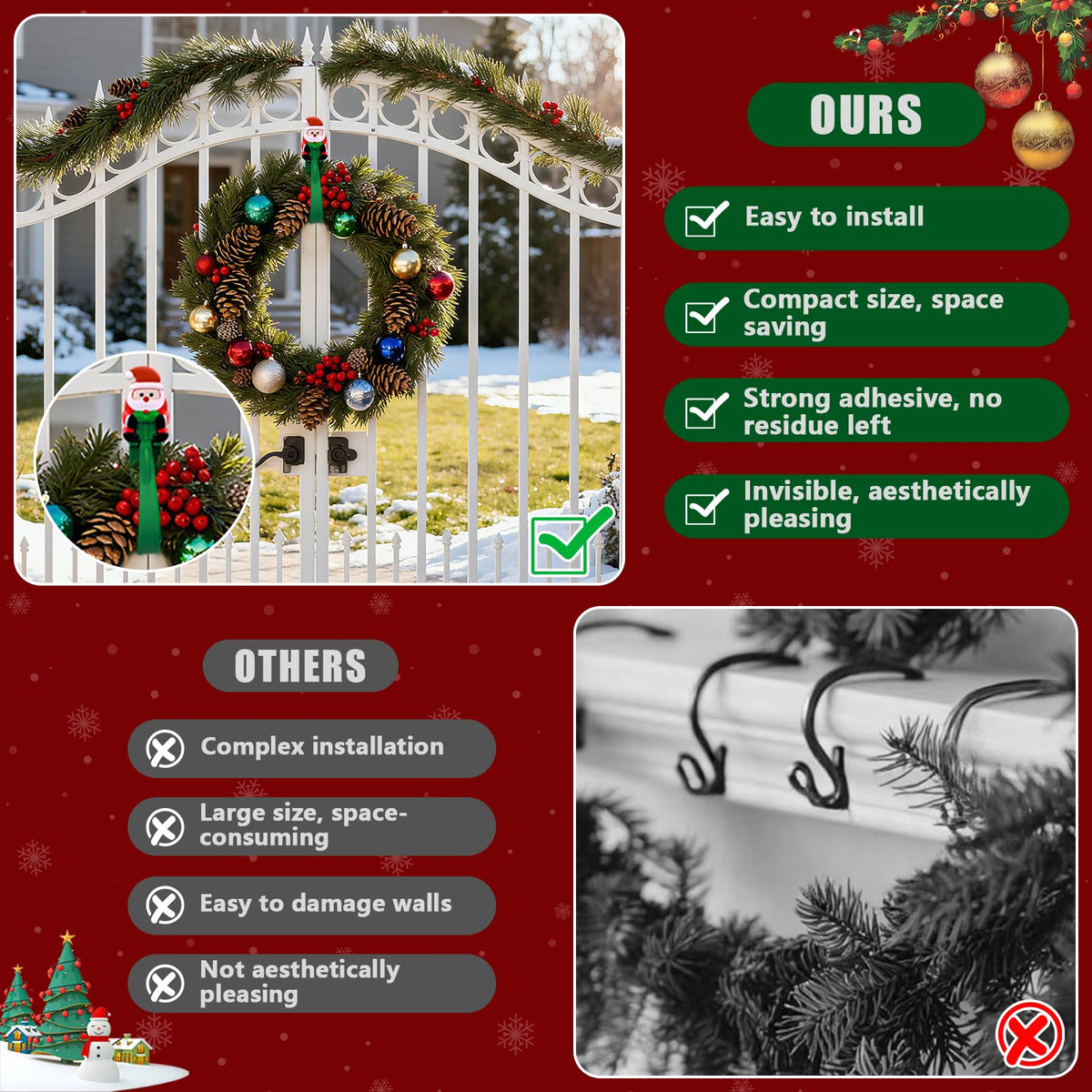 🎄🎅Santa Claus Adhesive Hooks (12- Pack) - no drills, no nails, just peel, stick, and hang