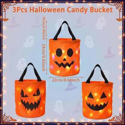 🎃Light Up the Night! 3-Piece LED Halloween Candy Bucket Set👻