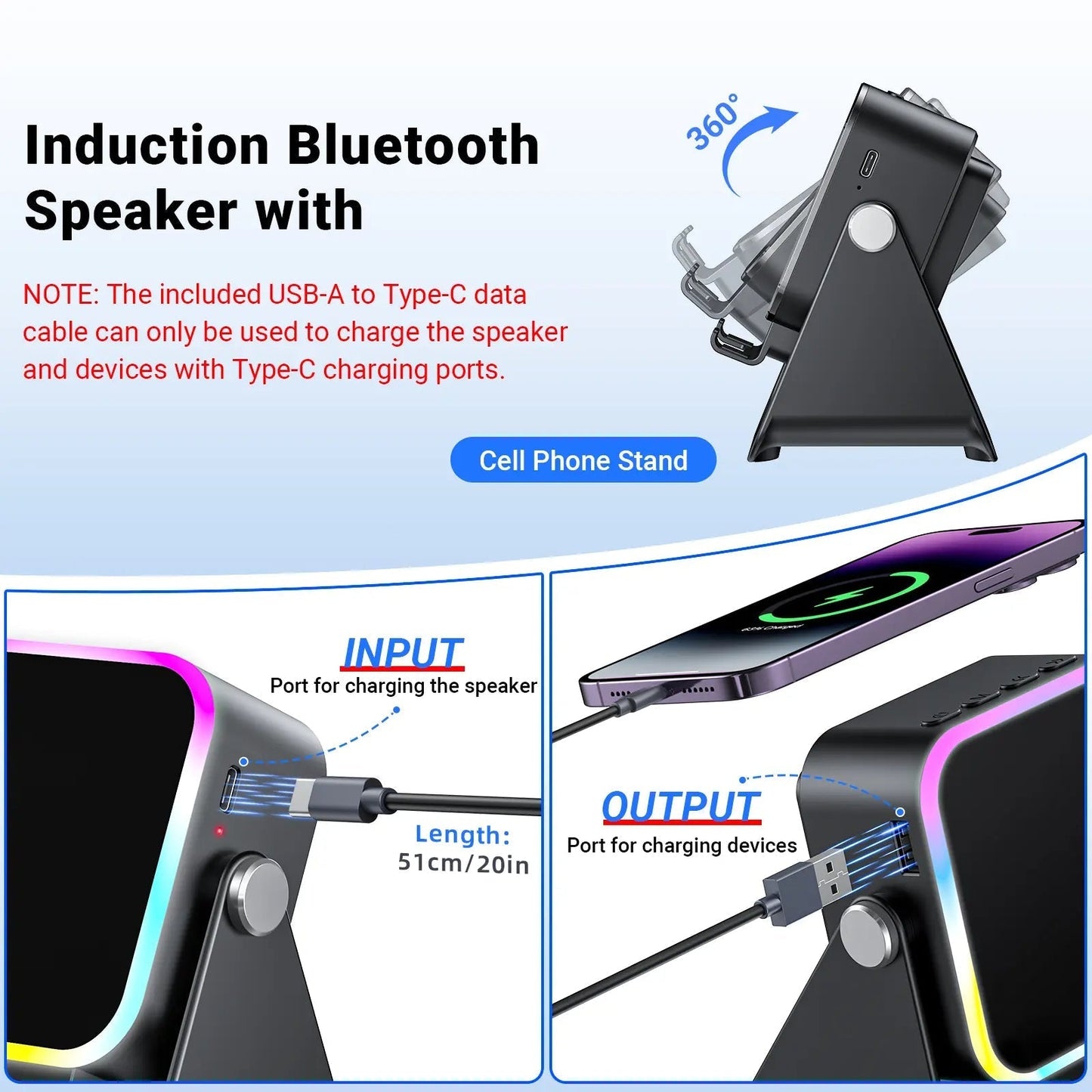 🔥50%OFF🔥 5-in-1 Wireless Speaker - Stereo Sound, RGB Light & Phone Stand