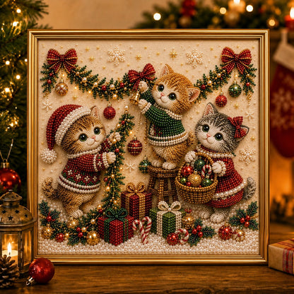 🎄🐾LAST DAY 49% OFF - Premium 3D Pearl Christmas Kitty Art Kit I Luxury Flocked Canvas with Scratch-Resistant Non-Fading Pearl Beads DIY Holiday Decor🎅🐱❄️