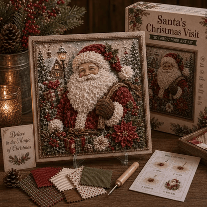 🔥 LAST DAY 49% OFF – 🎄🧵 Premium 3D Christmas Fabric Poke Art Kit | No-Sew Holiday Craft with Pre-Punched Board, Fabric Squares & Display Stand 🎅✨