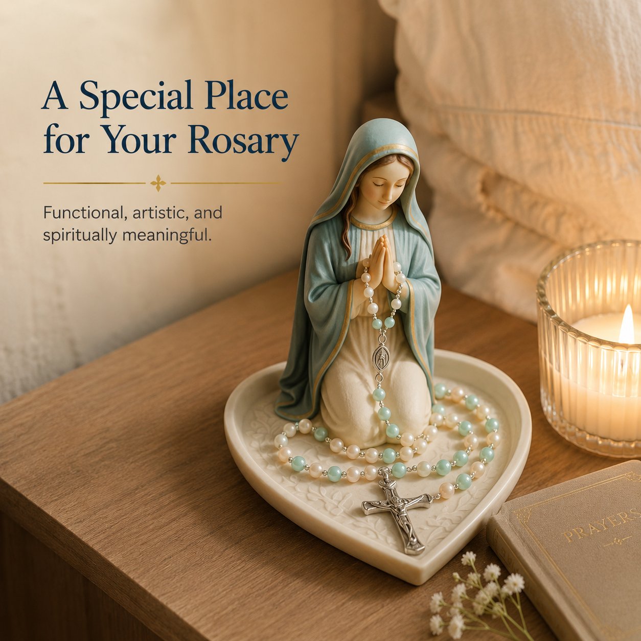 ✝️Last Day 50% OFF - Graceful Faith Virgin Mary Ceramic Rosary Holder Keepsake Tray