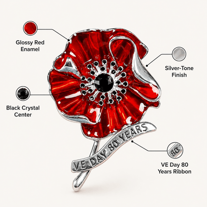 VE Day 80 Red Enamel Brooch | Limited Edition Anniversary Keepsake