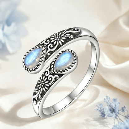 🔥Last Day 50% OFF🌙 Moonstone Bloom Ring I Vintage Style ·  Adjustable Fit ·  Timeless Elegance