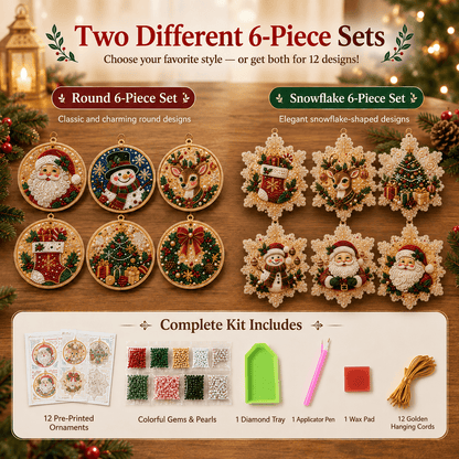 🎄DIY Diamond Painting Christmas Ornaments – 6Pc Set