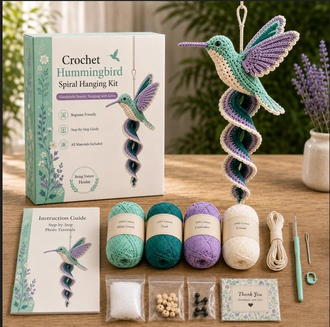 🔥LAST DAY 49% OFF - 🎁Crochet Spiral Hanging Kit – Beginner-Friendly DIY Garden Animal Decor 🧶🌿
