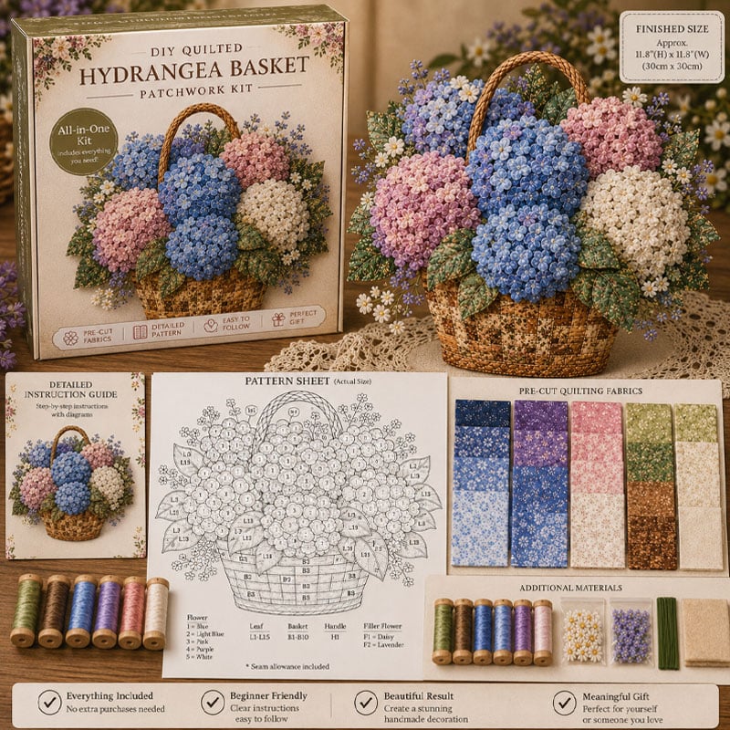 🔥HOTSALE5O%OFF- 🌸Floral Basket Patchwork DIY Kit| 3D Layered Fabric Flower Art Craft for Home Decor & Gifts