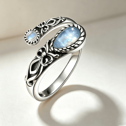 🔥Last Day 50% OFF🌙 Moonstone Bloom Ring I Vintage Style ·  Adjustable Fit ·  Timeless Elegance