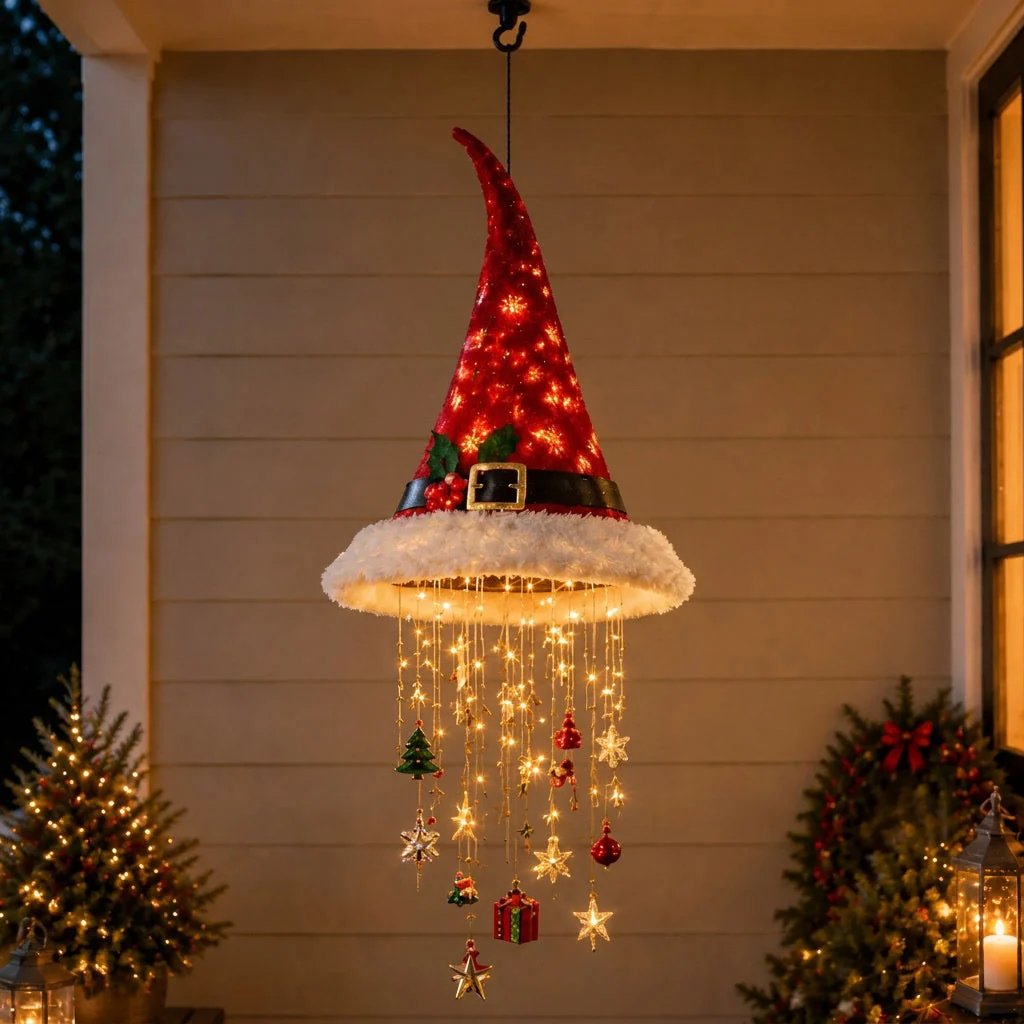 🎅Lighted Santa Hat Hanging Chandelier🎄 | 5 Styles Warm LED Christmas String Light | Indoor Outdoor Porch Holiday Decor Gift