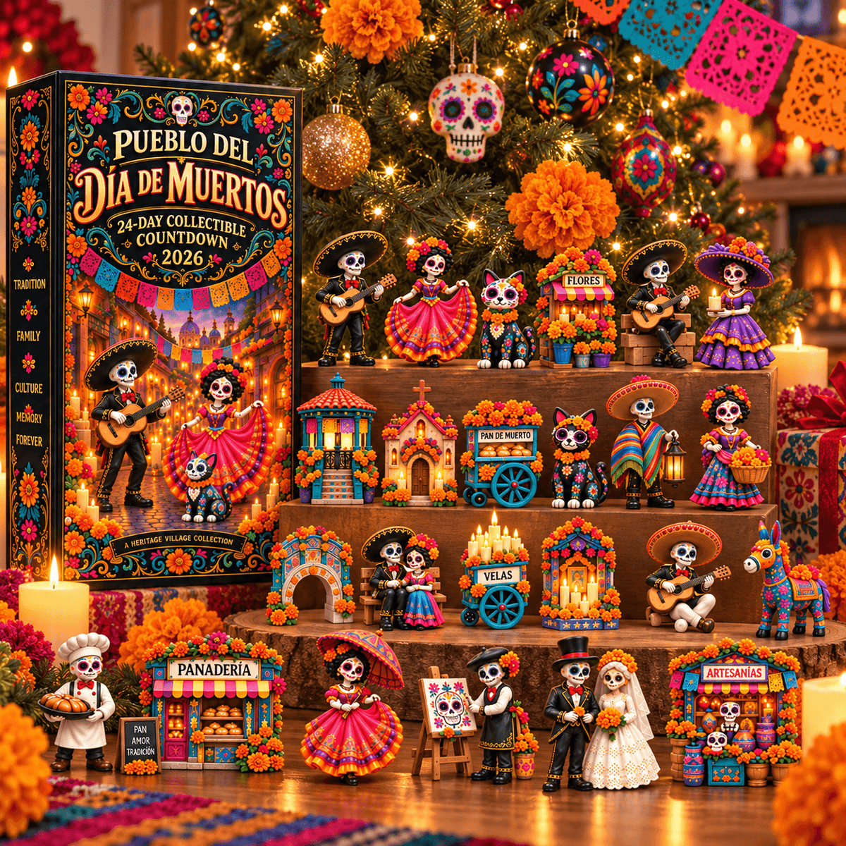 Pueblo del Día de Muertos 2026- 24-Day Day of the Dead Collectible Countdown Calendar with 24 Unique Miniatures