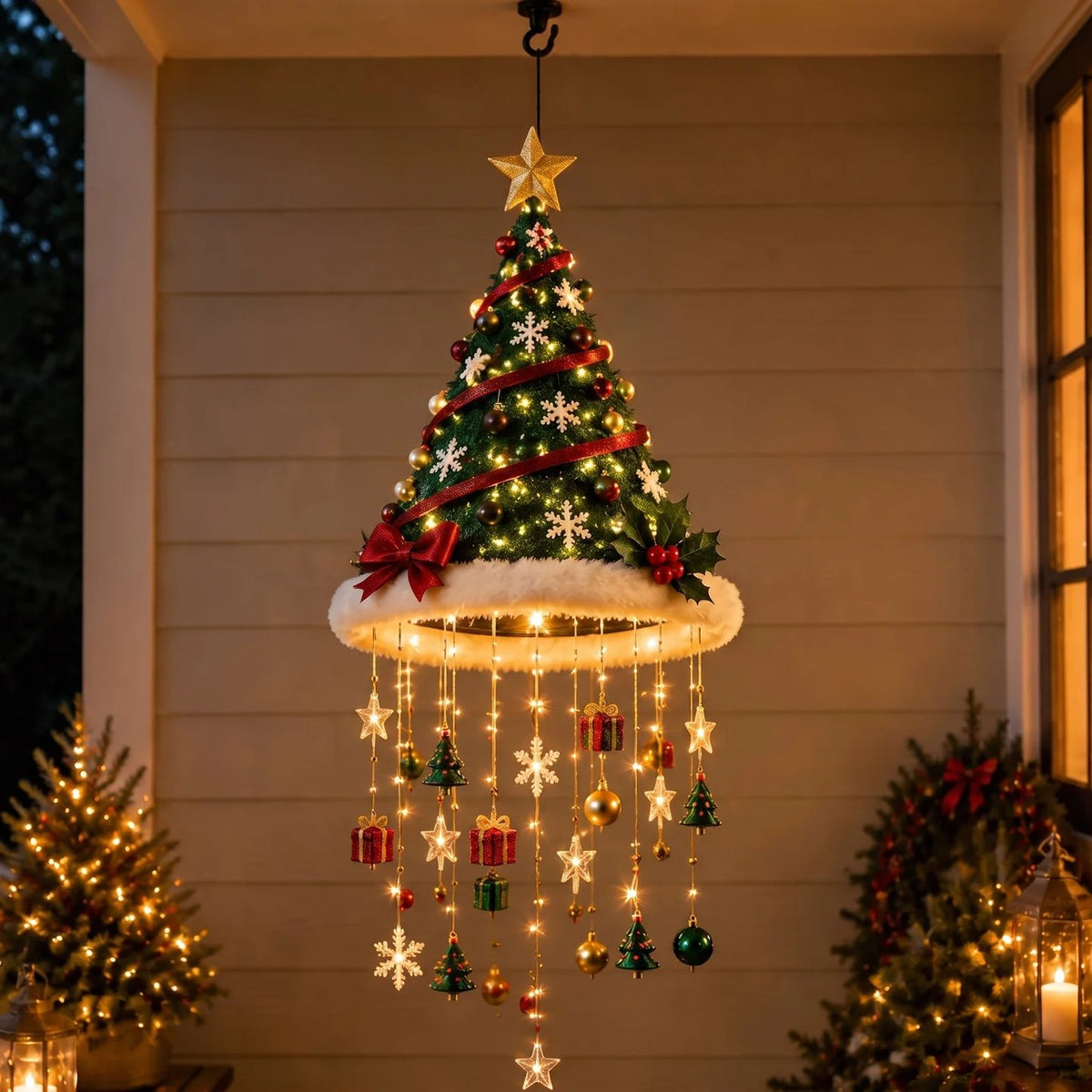 🎅Lighted Santa Hat Hanging Chandelier🎄 | 5 Styles Warm LED Christmas String Light | Indoor Outdoor Porch Holiday Decor Gift