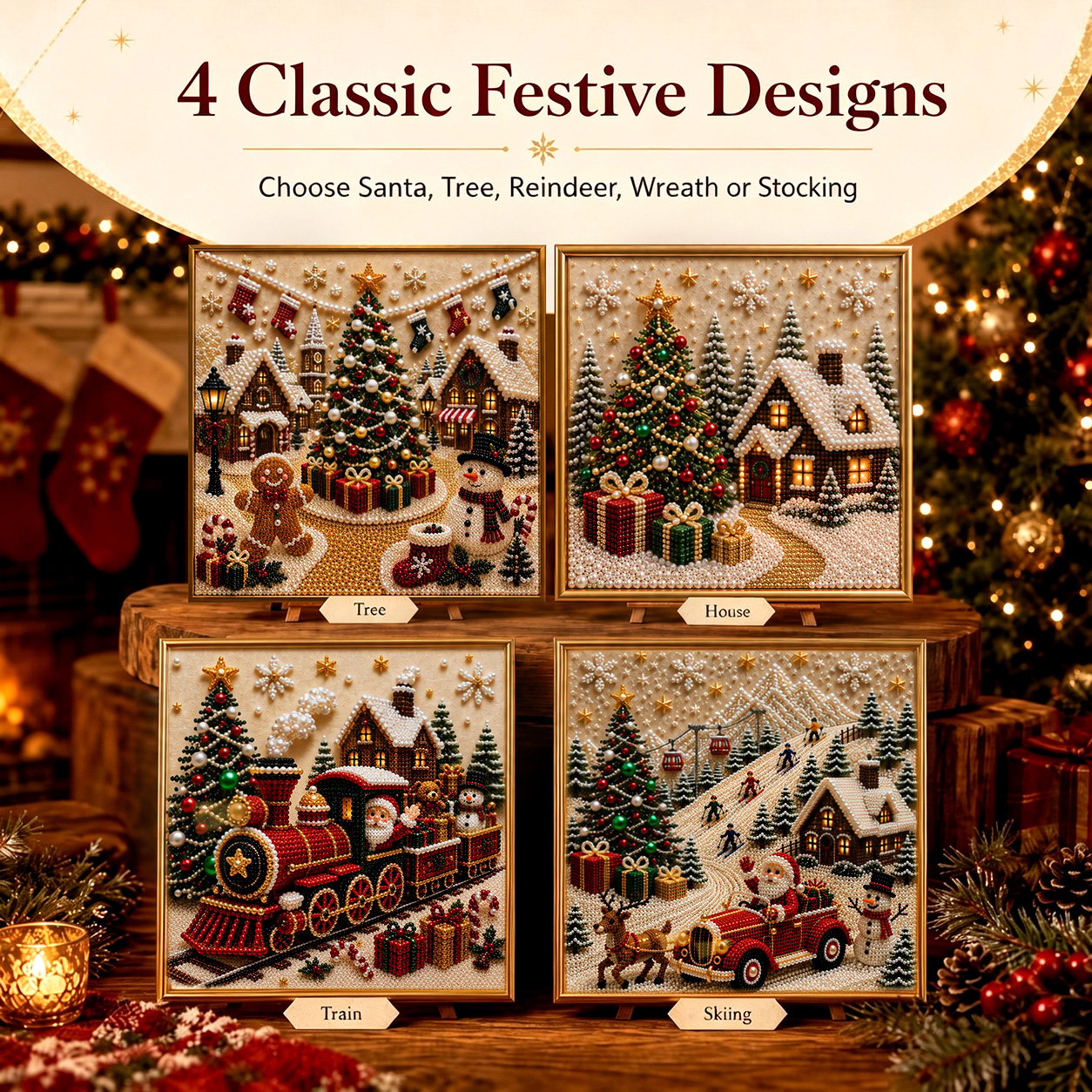 🎄🎅Premium 3D Pearl Christmas Wall Art Kit I Luxury Flocked Canvas with Scratch -Resistant Non-Fading Pearl Beads DIY Holiday Decor⛄❄️