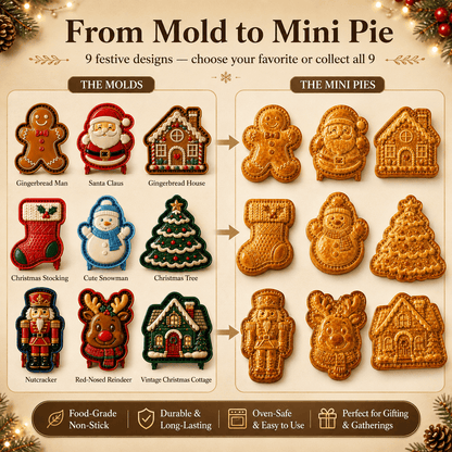 ⏳ Last Day 49% OFF – 🎄 9-Design Christmas Mini Pie Mold Collection🥧✨