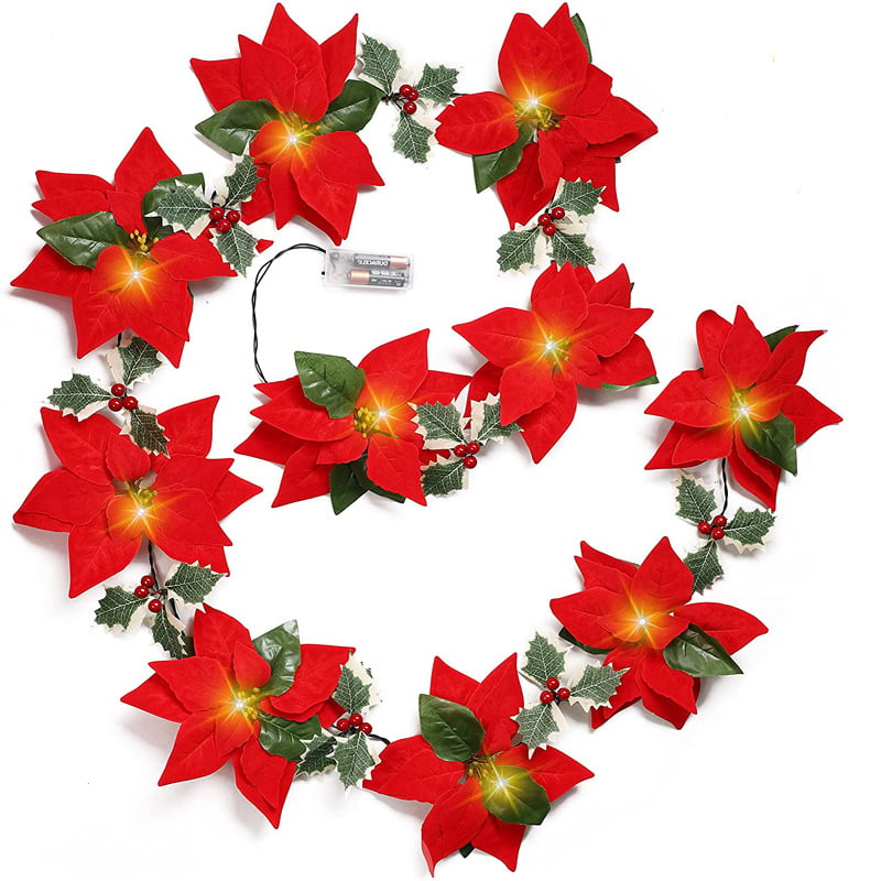 🎄✨Christmas Poinsettia LED Garland String Lights